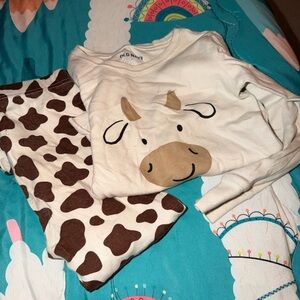 Old Navy Cream & Brown Cow Face Kids Pajama Set